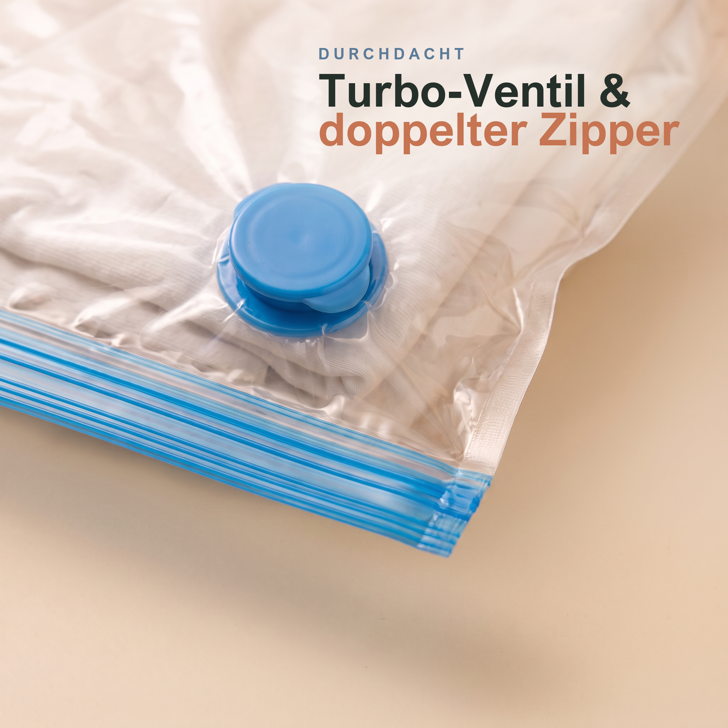 Turbo-Ventil und doppelter Zipper im Detail