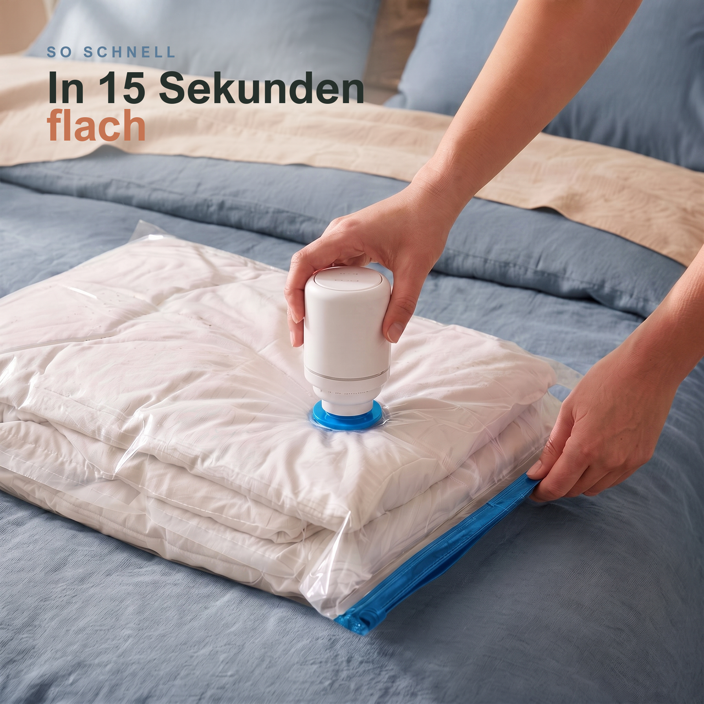 Bettdecke in 15 Sekunden flach komprimiert